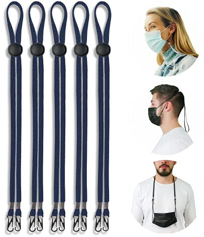 LANNYS Maskenkette, einstellbarer Maskenhalter, Maskenband für Mundschutz/Einwegmasken / FFP2 Maske, Maskenverlängerung, Maskenhalterung Hinterkopf, Brillenband, Brillenkette (Dunkelblau, 5er Set)