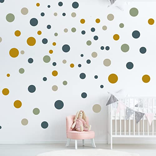 ELES VIDA - Wandtattoo Punkte fürs Kinderzimmer - 100 Stück Wandsticker Set - Pastell Farben für Baby zum Kleben Wandaufkleber Sticker - Wandfolie Dots Kreise, Pastell Olivgrün Dunkelblau Kaki Grau