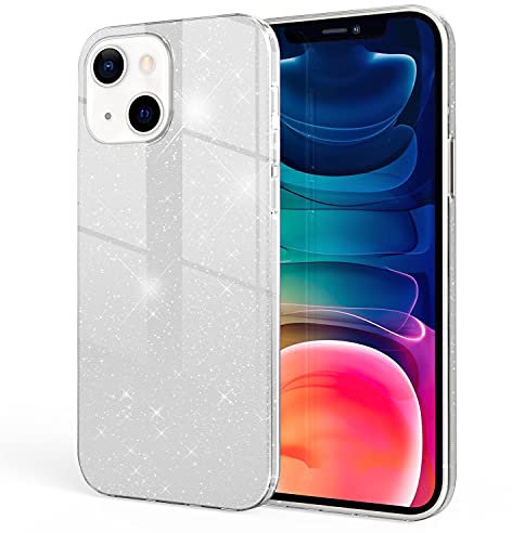 NALIA Étui Brillant Robuste Compatible avec iPhone 13 Coque, Anti-Choc Scintillant Paillettes Housse de Protection Hybride Silicone Renforcé, Bling Couverture Diamant Glitter Case, Couleur:Argent