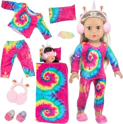 ZITA ELEMENT American 18 inch Girl Doll Accessories Doll Sleeping Bag Set-Matching Eye Masks & Pillow ect -Doll Accessories for Kids for Children(Doll Is Not Included)