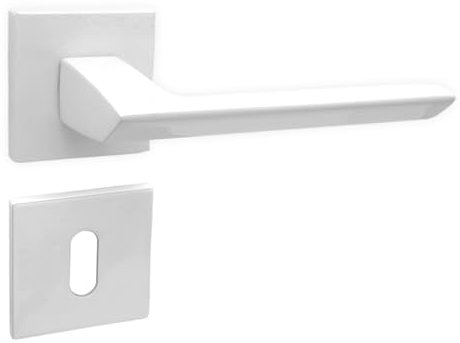 domino Türgriff Drückergarnitur BB-Buntbart Set quadratische Rosett Türklinke für Zimmertür, Bürotür, Kellertür & Innentür Aluminium Weiss Türdrückergarnitur ELENA QR SLIM WHITE