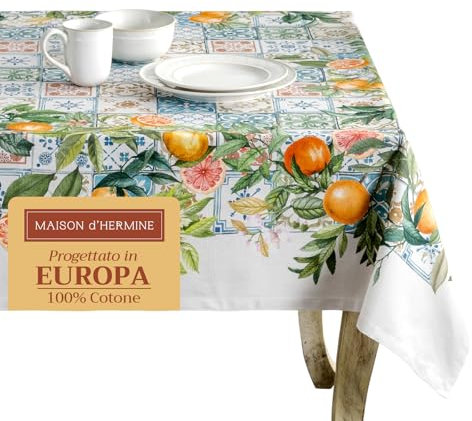 Maison d' Hermine Tischdecken, 100% Baumwolle, 140cm x 180cm dekorative quadratische Oster-Tischdecke, waschbare Tischdecke für Feiertagsessen, Hochzeit, Babyparty, Agrume – Frühling/Sommer