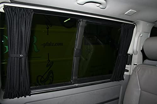 Bremer SITZBEZÜGE Cortinas a Medida, protección Solar, compatibles con VW T5, T6, T6.1, Caravelle, Larga Distancia Entre Ejes, con portón Trasero, en Negro, para Camping, Accesorios de