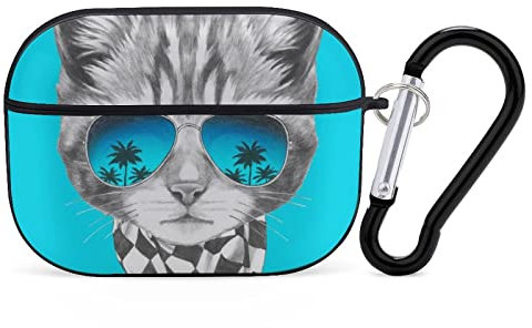 Airpods Pro Hülle Katze Mit Spiegel-Sonnenbrille Hawaii-Palme Und Schal Kopfhörerhüllen Schutzhülle Hülle Für Apple Airpods Pro