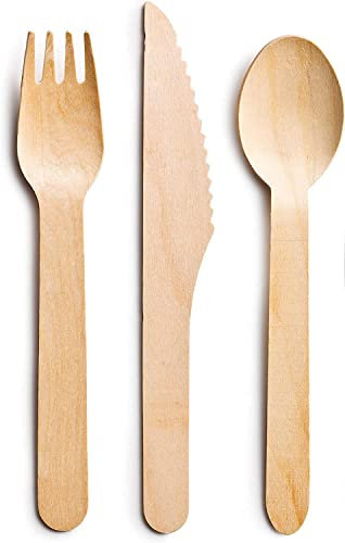 BOX And Tree 75 Couverts Usage Unique, en Bois Non traité Biodégradables (25 Cuillères 25 Fourchettes 25 Couteaux) Écologique,biodégradables & Compostable, idéal pour Les fêtes, Pique-niques