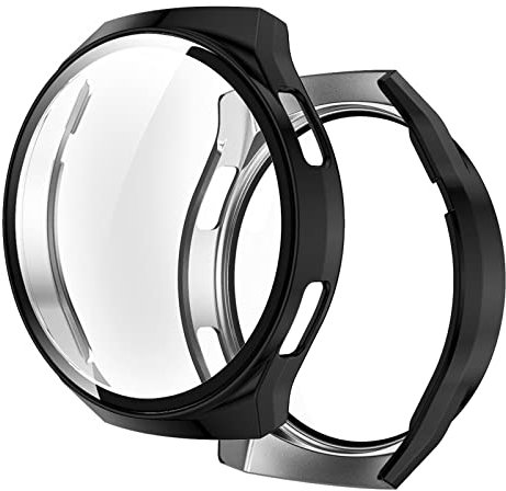 Hülle mit Glas Displayschutz Kompatibel mit Huawei Watch GT 2e Smartwatch - Hart PC Schutzhülle Vollschutz Kratzfest Display Schutzfolie Ultradünne Schutz Case für Huawei Watch GT 2e (Schwarz)