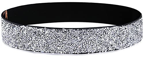 YooAi Cintura elastica in pelle PU con strass cintura in vita elastica in cristallo lucido cintura larga per abito da donna