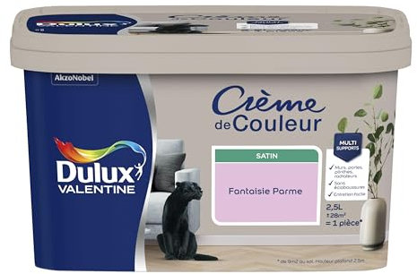 Dulux Valentine Crème de Couleur - Peinture multi-supports intérieure - Satin Fantaisie Parme 2,5 L
