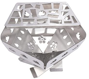 Samnuerly Klappbarer Holzofen für den Außenbereich, multifunktional, Edelstahl, Ultraleicht, hohl, mit Grill, Outdoor, Camping, Picknick, Lagerfeuer, Feuerstelle (XXX)