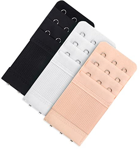 Yolev 3 Pieces Women's Bra Extenders Women's Stretchy Bra Extension Strap 3 Hooks 3 Rows Elastic Bra Band Hook Strap Extensions for Women Lady (Black,White,Apricot)