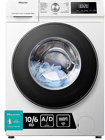 Hisense WDQA1014EVJMW - Lavadora Secadora 2 en 1 con Vapor, Conectividad Wifi, Carga Frontal 10 Kg Lavado, 6 Kg de Secado, 1400 rpm, Motor Eficiente Inverter, Sistema Antibalanceo, Puerta XL