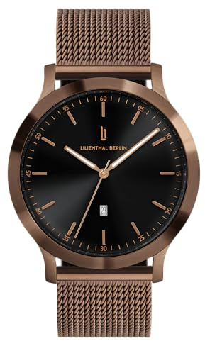 Lilienthal Berlin Herrenuhr Huxley in Bronze/Schwarz – Armbanduhr am bronzenen Mesh-Armband – aus 316L Chirurgenstahl mit einem Quarzuhrwerk & saphirgehärtetem Mineralglas – 40 mm