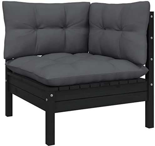 FIRBNUS Garten-Ecksofa mit Kissen Schwarz Massivholz Kiefer Gartenmöbel Holz Balkon Sofa Outdoor Sofa Balkonmöbel Holz Garden Furniture Outdoor Furniture Eckcouch Gartenmöbel für Draußen