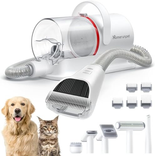 Homerunpet Aspirateur Poil de Chien, Ultrasilencieux & Super Aspirant Kit de Toilettage pour Animaux de Compagnie, Professionnel Tondeuse Chien Chat avec 6 Outils de Toilettage, 1,85L