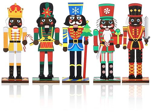Suzile Nussknacker-Ornament-Set aus Holz, Dekoration für Weihnachtsbaum, Tischdekoration, traditionelle schwarze afrikanische Nussknacker-Figuren, 5 Stile
