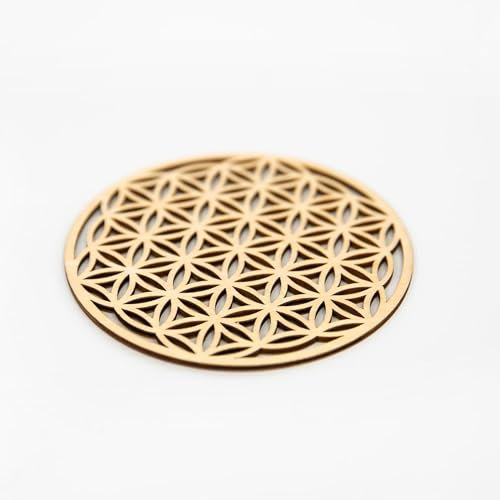 Ensemble Lot de Dessous de Verre Fleur de Vie en Bois 10 cm Ronds Énergétique Symbole Onde de Forme sacrée, Idéal pour Méditation, Lithothérapie & Cadeaux Reiki, Maison Décoration, Set Ornement