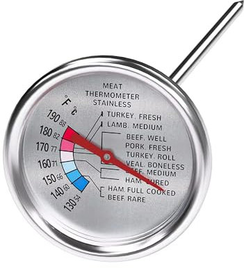 K5 Meat Thermometer Large 2.4 Inch Dial Poultry Thermometer Stainless Steel Safe Waterproof Classic Design BBQ Poultry Probe Cooking Meat Thermometer for Home Cooking Turkey Beef