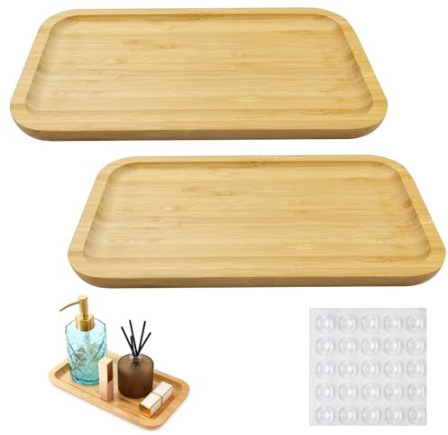 Zfseyuh 2 Pièces Plateau en Bambou,Plateaux Carré en Bois,Petit Plateau Cafe,Plateau de Service Petit avec Particules Anti-Collision en Silicone Convient pour Le Café,Le Thé,Les Desserts