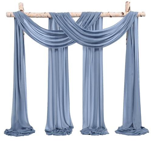 Showgeous 2 Pack Querbehang Staubiges Blau 73cmx610cm Tüll Foto Hintergrund Hochzeit Vorhang Deko Staubiges Blau Chiffon-Stoff Hochzeitsbogen Gardinen für Laube Hochzeit Torbogen Zeremonie Party