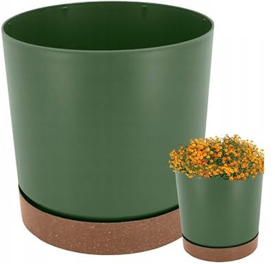 Prosperplast Macetero TUBO PM VERDE 292 mm Macetero con posavasos de madera ecológica redonda