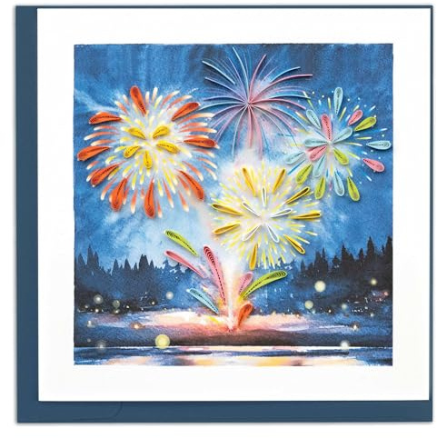 Quilling Card Handmade Quilled Fireworks Display Greeting Card – 6x6 Inch Blank Card with Envelope – Fair Trade Verified – Unique Paper Art Keepsake for Any Occasion