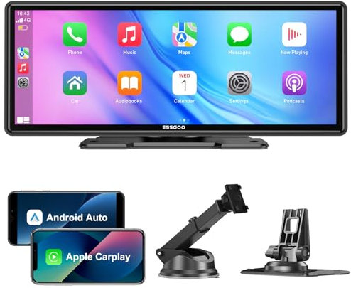 ESSGOO CarPlay & Android Auto, schermo per auto da 10,26 pollici,supporto Siri e G-oogle Assistant, mappe online, facile installazione, adatto a vari modelli di veicoli