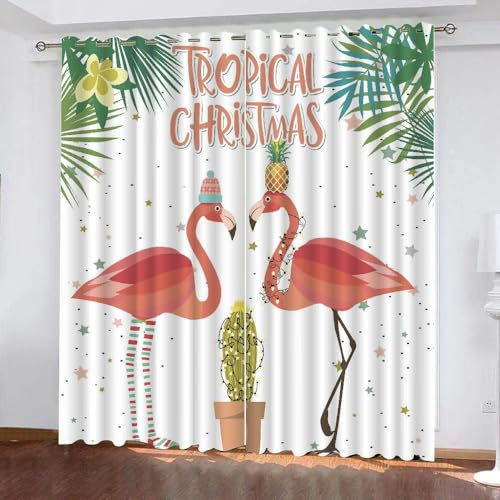 GIOVIA 3D Flamingo Vorhänge Abdunkelnde Tropisch Palmblätter Kindervorhänge Vorhang mit ösen 2er Set Gardinen Blickdicht Verdunkelungs für Kinderzimmer Schlafzimmer Wohnzimmer B 110 X H 95 cm