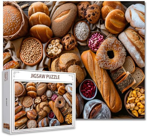 Tucocoo 1000-teiliges Puzzle für Erwachsene, verschiedene Brot, Malerei, Puzzle, köstliche Lebensmittelkunst, 1000 Teile, Puzzles für anspruchsvolle Familienaktivitäten, buntes Bastelpuzzle,