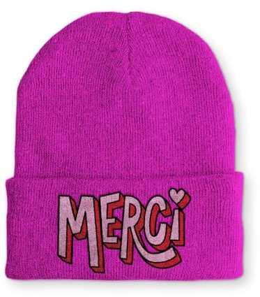 tshirtladen Mütze Merci Wintermütze Beanie mit lustigem Spruch, Farbe: Pink