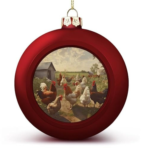 Weihnachtskugel-Ornamente, Hühner und Bauernhof-Druck, vielseitig verwendbar, festliche Heimdekoration, ideal für Baum- und Heimdekoration