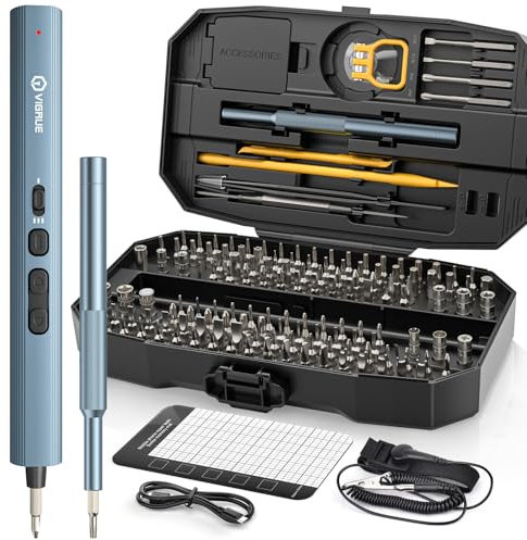 VIGRUE Präzisions Schraubendreher Set, Mini-Elektroschraubendreher mit 140 magnetischen Präzisionsbits, 3 Drehmomenteinstellungen für die Reparatur von Laptops, Kameras,Uhren und Drohnen, Aufladen USB