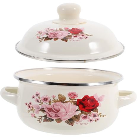 MAGICLULU Large Ramen Bowl Soup Pot Enamel Stew Pot Lid Japanese Style for Instant Noodles Microwave Safe