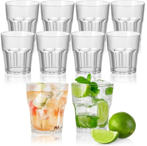 10 Pièce Verre a Eau 240ml, Verre Cocktail Gobelets en Plastique Réutilisables, Transparent Verres à Jus et Soda Verre Milkshake Verre a Smoothie Tumbler pour Bière Whisky Jus Eau Thé Mlik Coca Cola