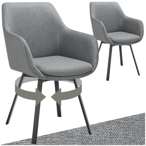 tectake® 2er Set Stuhl drehbar, Esszimmerstühle mit Armlehne, Küchenstühle, Stühle Esszimmer, Drehstühle für Dining Lounge, Esstisch, Schminktisch, Armlehnstuhl, Esszimmermöbel - anthrazit