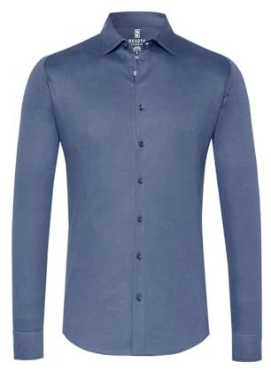 Desoto Hemd Bügelfrei Kent Melange Blau - Grösse S - Herren - Bekleidung - Slim-fit - Bügelfreie Baumwolle -
