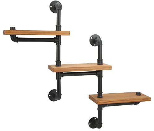 Akozon Industrielles Stahlrohrregal Im Vintage-Stil, Warenregal, Wandbehang, Bücherregal, Bücherregal für Küche, Wohnzimmer, Schlafzimmer, Gerade Leiter (DREI Leiter)