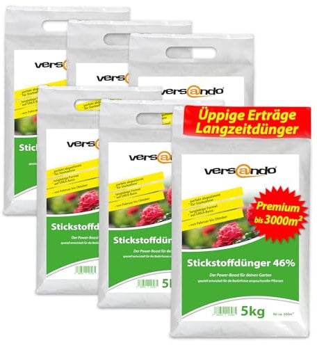 versando 30kg Stickstoffdünger bis 3000m²: 46% UREA Stickstoff für Rasen, Gemüse, Blumen von Frühjahr bis Herbst, fördert üppiges Blattwachstum mit Langzeitwirkung - Premium Qualität