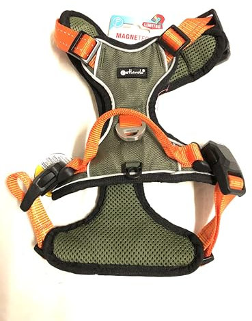 Petlando MAGNETECH Outdoor-Hundebrustgeschirr Orange/Olive S (Halsumfang36-48 cm, Brustumfang 46-56 cm)