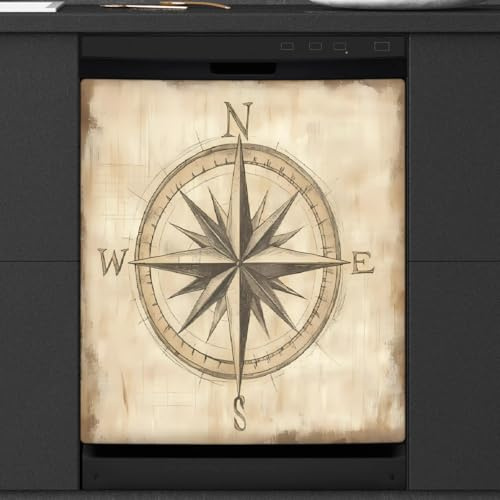 Autocollant magnétique vintage pour lave-vaisselle Motif rose boussole 53,3 x 66 cm