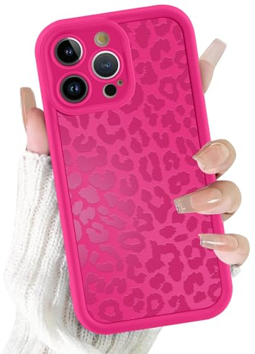 ZhuoFan Cover per iPhone 14 Pro Max 6,7”, Aesthetic Leopardata Motivo Custodia Rosa Rossa Opaca Ultra Morbida Sottile Leggera Silicone Antiurto AntiGraffio TPU Bumper Protettiva Case, 04