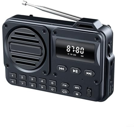 Radio Portátil AM/FM Recargable 1200mAh, Altavoz 5W, Pantalla LED, Sintonizador Digital, Radio Inalambrica 5.4, Radio Portatil Mp3(Negro)
