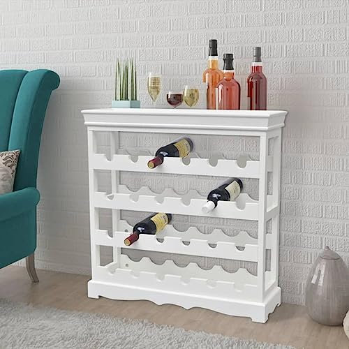 Makastle Etagere Rangement Bouteille De Vin, Stockage Bouteille De Comptoir à 4 Niveaux De 24 Bouteilles, Autoportant, Range Bouteilles, Blanc 70x22,5x70,5 cm