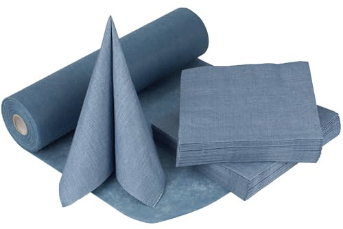 100%Mosel Tischdeko-Set Rauchblau – 20-40 Gäste – Tischband & Servietten für Taufe, Kommunion, Konfirmation, Hochzeit & Geburtstag – Praktisches Dekoset für besondere Anlässe