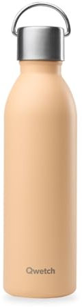 Qwetch - Bouteille Isotherme Active Abricot 600ml - Gourde avec Anse Inox Recyclé - 24h Froid et 12h Chaud - Etanche, Ergonomique & Compacte