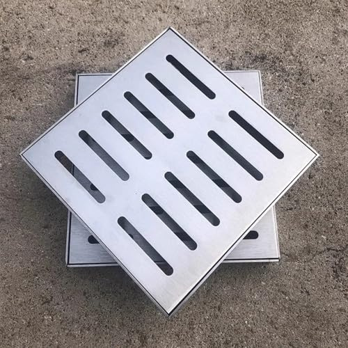 Quadratische Abflussabdeckung aus Edelstahl, Metallgitterabdeckungen, Entwässerungsabdeckung, Kanalrost mit Rahmen, langlebige Gartenentwässerungsroste für die Terrasse (400 x 400