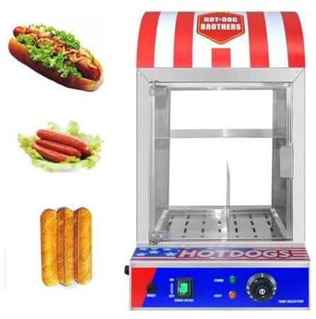 Hot Dog Warmer Cabinet,86-230°F Food Steamer Machine with U-Shaped Heating Pipe & Side Drain Outlet,Hotdog Toaster Oven with Tempered Glass Slide Doors,for Party Event Concession Stand