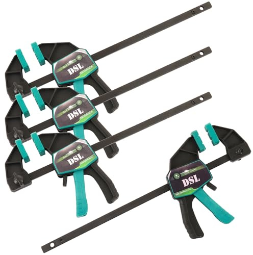 DSL Woodworking Quick Grip Bar Clamps, 6 Inch Wood Clamps (4 Pack) | Clamping Range 88-195mm with Non-Slip Protective Jaws | Ideal for Woodworking, DIY, Carpentry, Crafts and Repairs