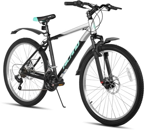 Hiland 26 27,5 29 Zoll Mountainbike 18 Gänge, Federgabel, Aluminiumrahmen MTB Fahrrad für Männer Frauen, mit Scheibenbremse, Schwarz/Blau/Orange