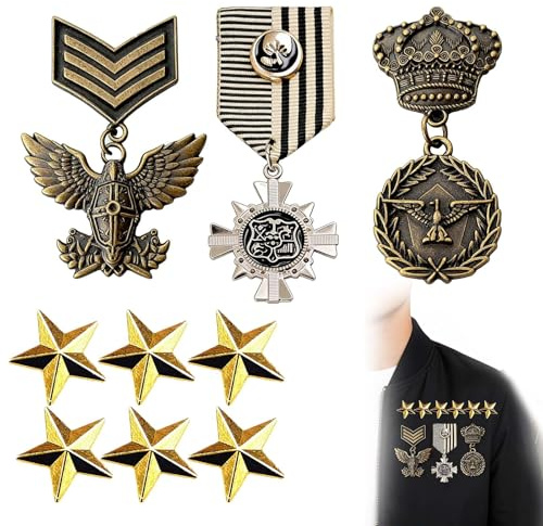 CQXSYTBN Vielfältige Medaillen-Set, 3 Arten von Medaillen und 6 goldene Stern-Anstecknadeln, ideal für Karneval, Bühnenauftritte, Belohnungen für Jungen und Mädchen, für alle Altersgruppen und Anläss