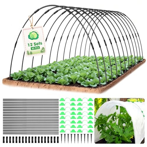 MQHUAYU Cerchi per Serra per aiuole Rialzate, Cerchi da Giardino per Rete, Fai da Te Crescere Tunnel da Giardino Piante vegetali, Cerchi di Supporto Rimovibili in Fibra di Vetro (12, Nero)